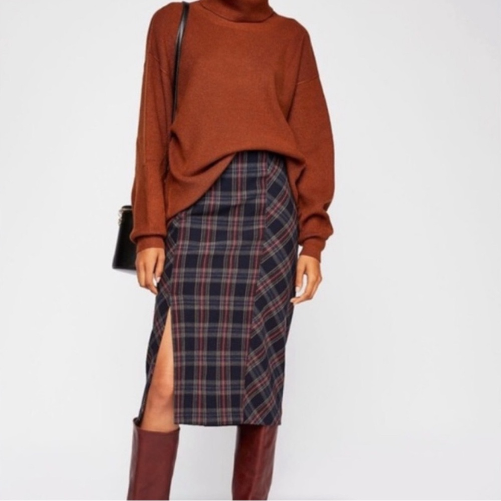Free People Wellington High Rise Plaid Pencil Skirt